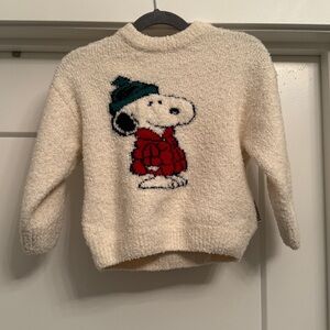 Zara Kids Off-White Fleece Holiday Snoopy Sweater
